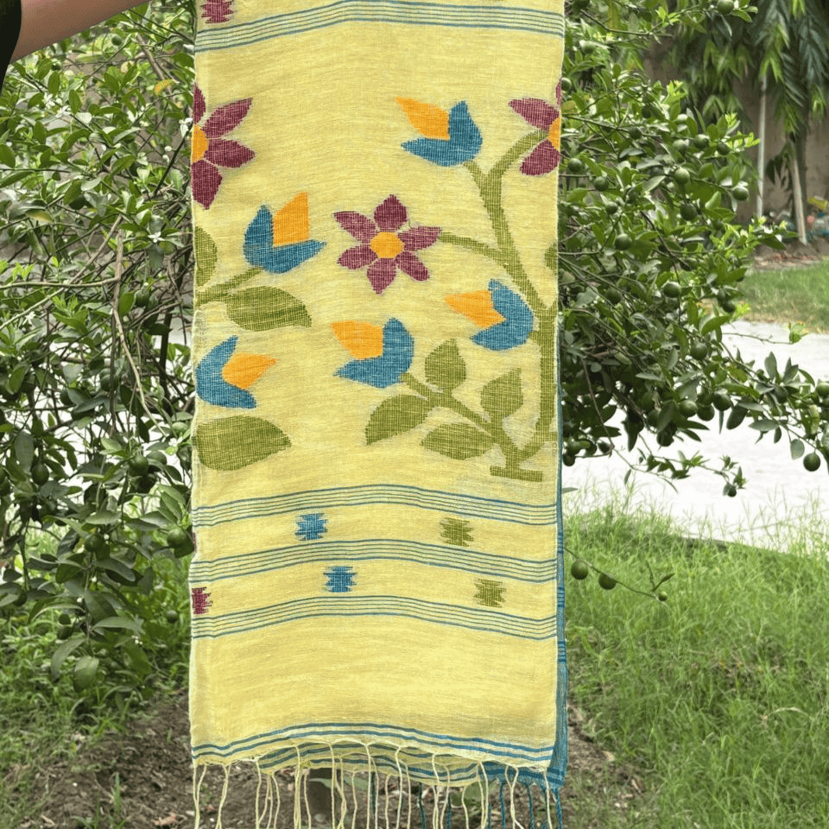 Pure Jayshree Linen Saree (Lime Yellow)