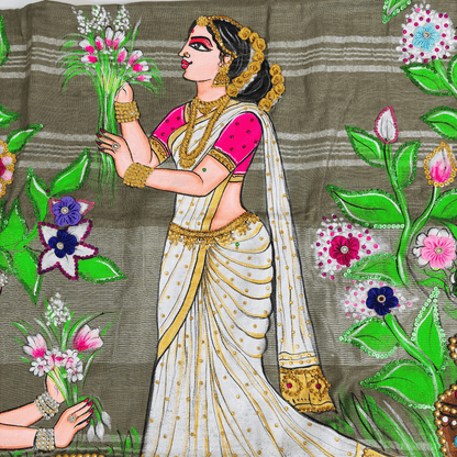 Hand-Painting Saheli Theme Saree