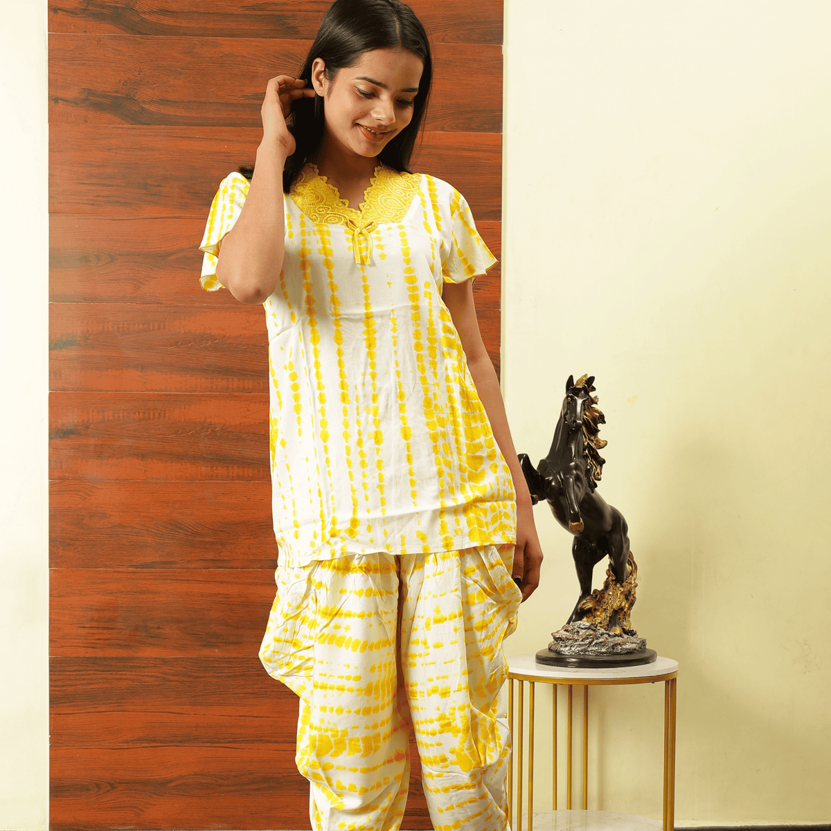 Yellow Tie & Die Night Suit