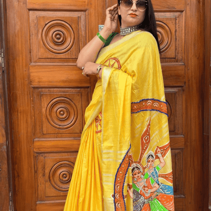 Yellow Hand Painting Saree