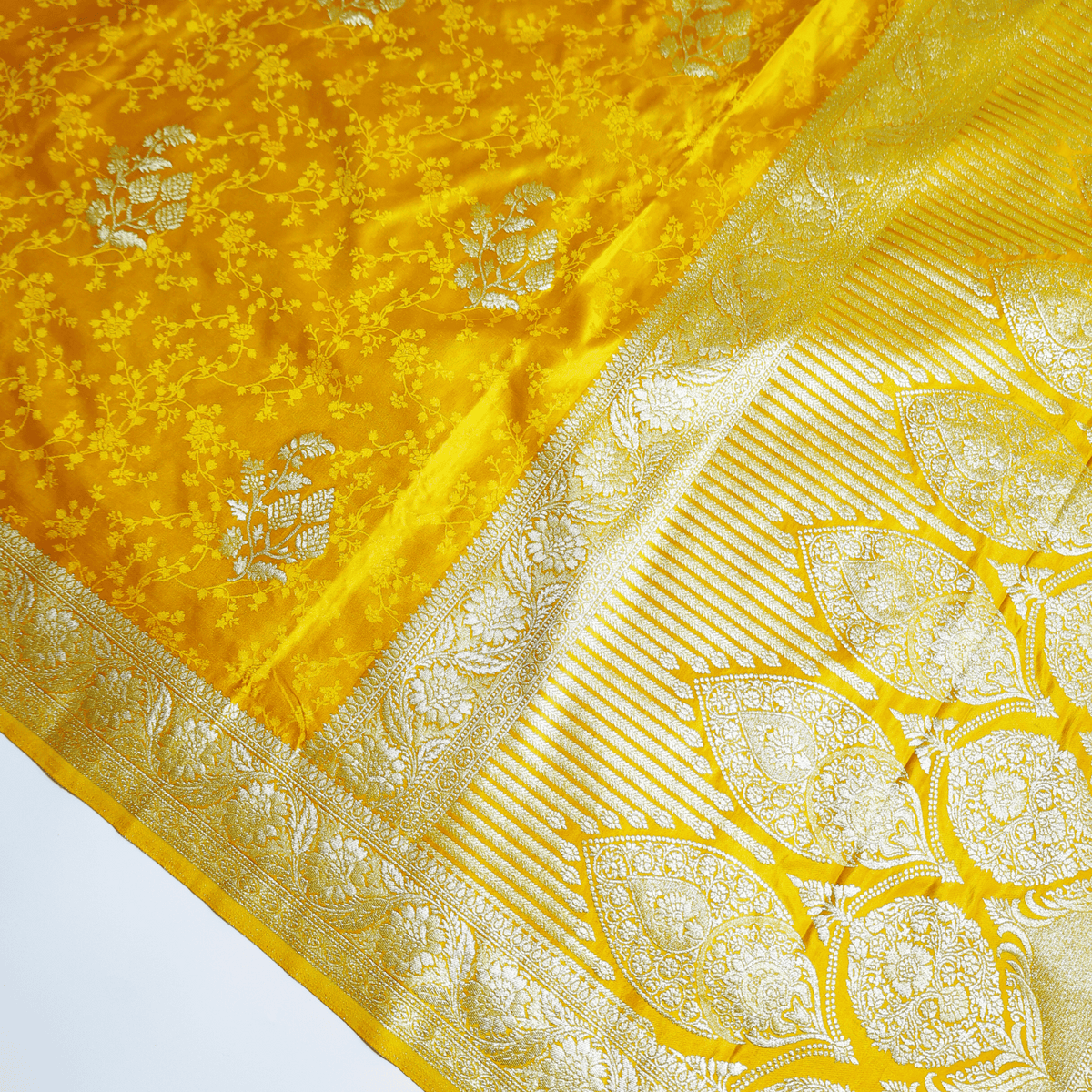 Yellow Banarasi Mashru Satin Silk Saree