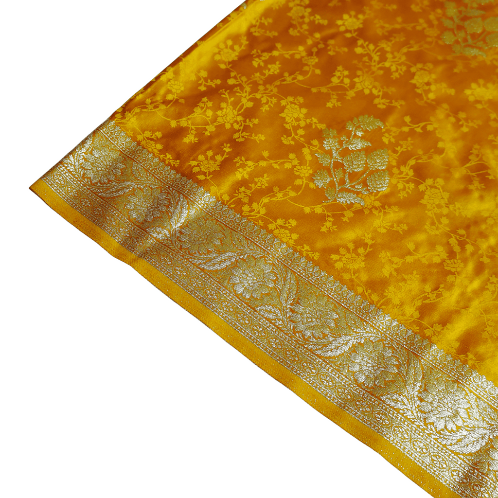 Yellow Banarasi Mashru Satin Silk Saree