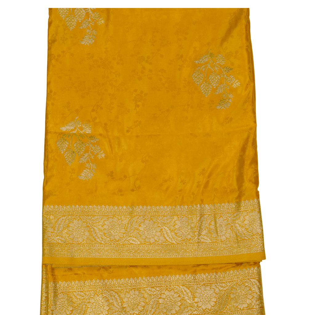 Yellow Banarasi Mashru Satin Silk Saree