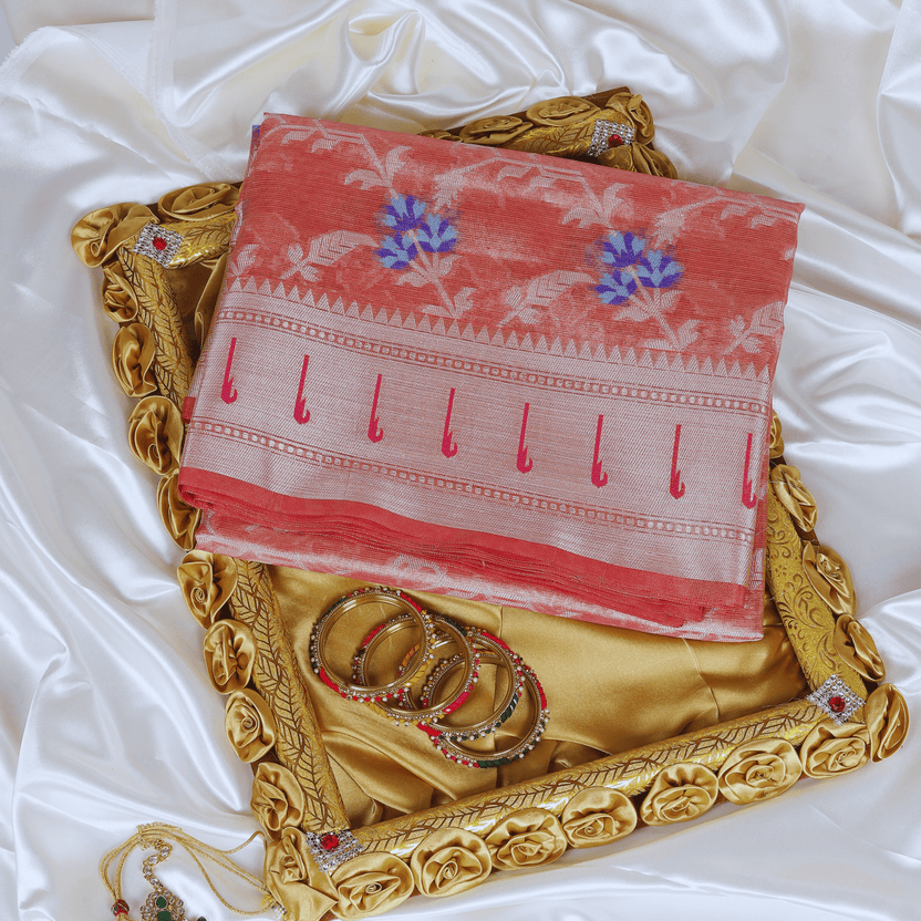 Rose Gold Tissue Banarasi Silk Saree