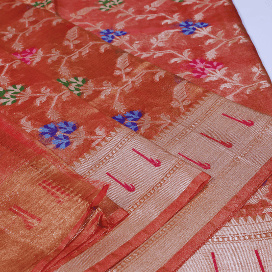 Rose Gold Tissue Banarasi Silk Saree
