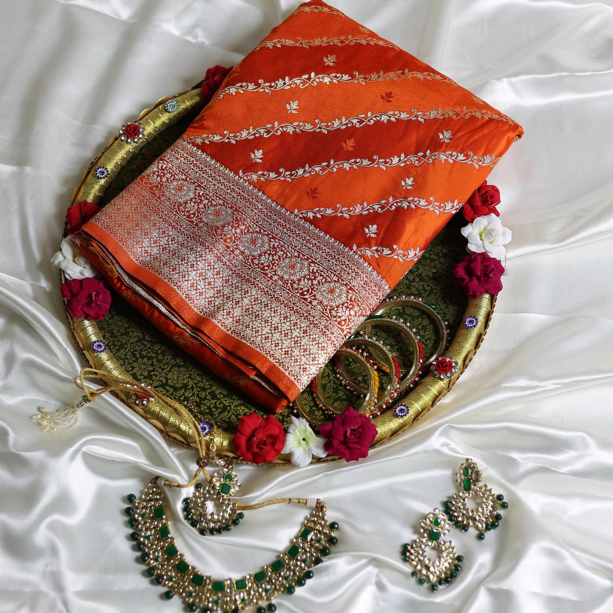 Pure Banarasi Mashru Silk Saree (Orange)