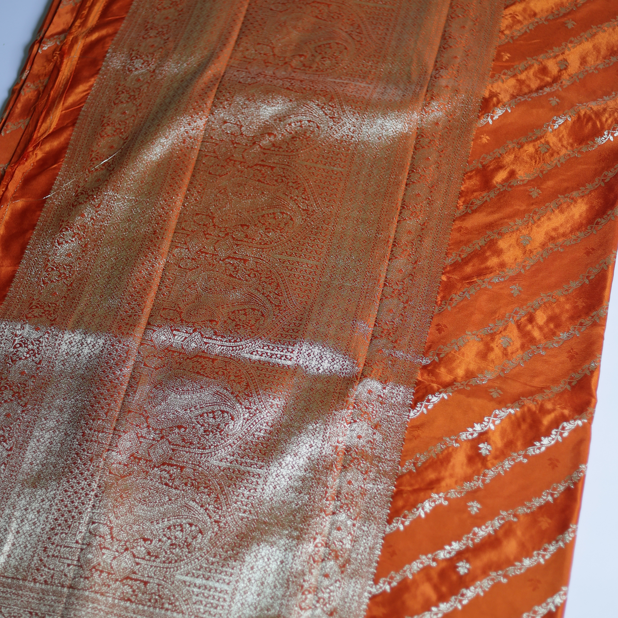 Pure Banarasi Mashru Silk Saree (Orange)