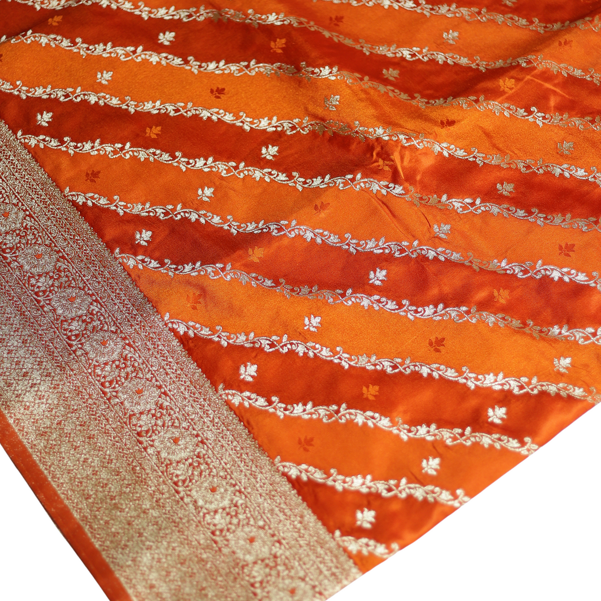 Pure Banarasi Mashru Satin Silk Saree (Orange)