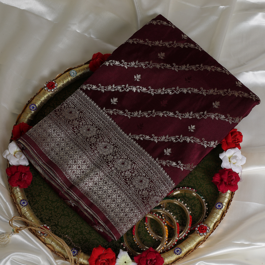 Pure Banarasi Mashru Silk Saree (Maroon)