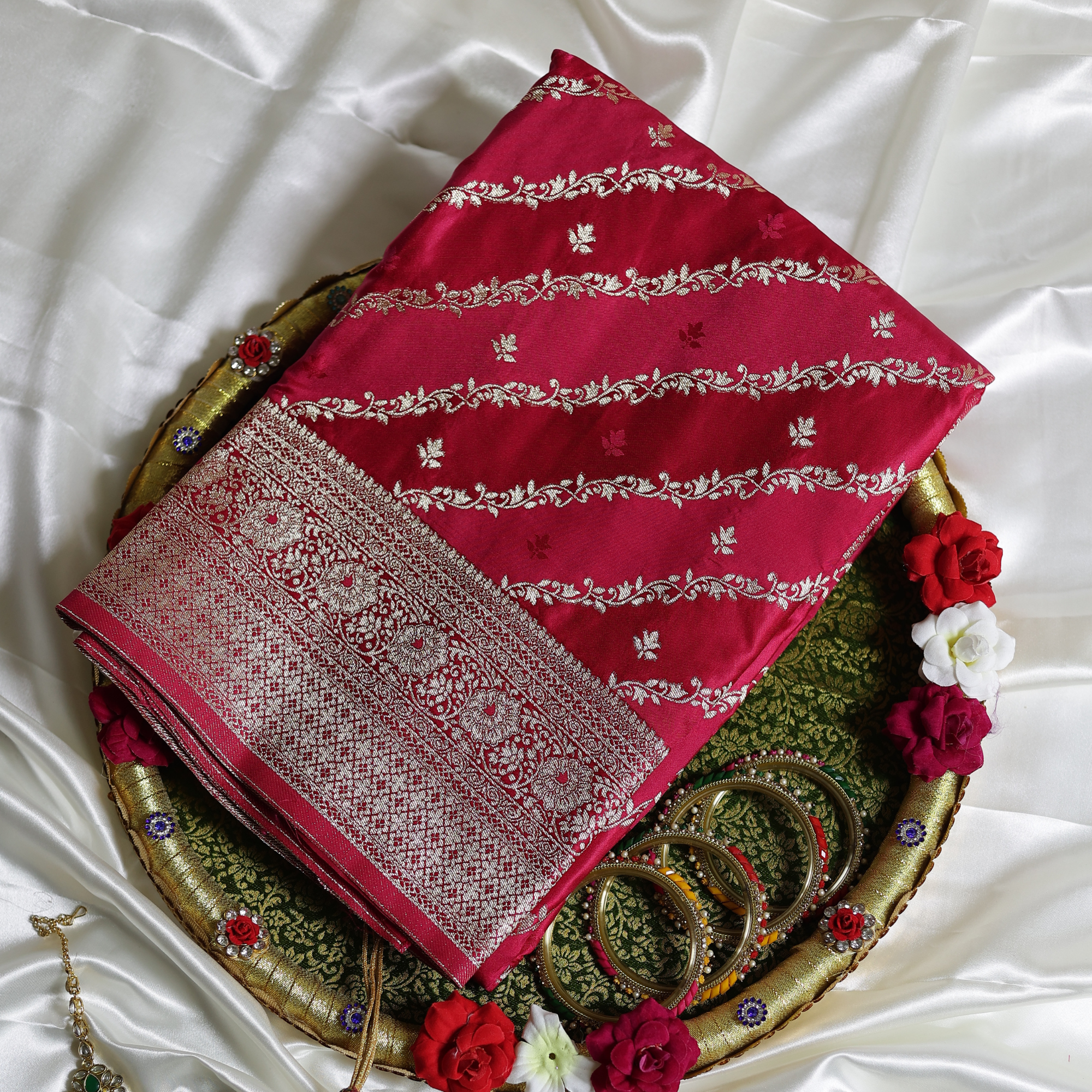 Pure Banarasi Mashru Silk Saree (Pink)