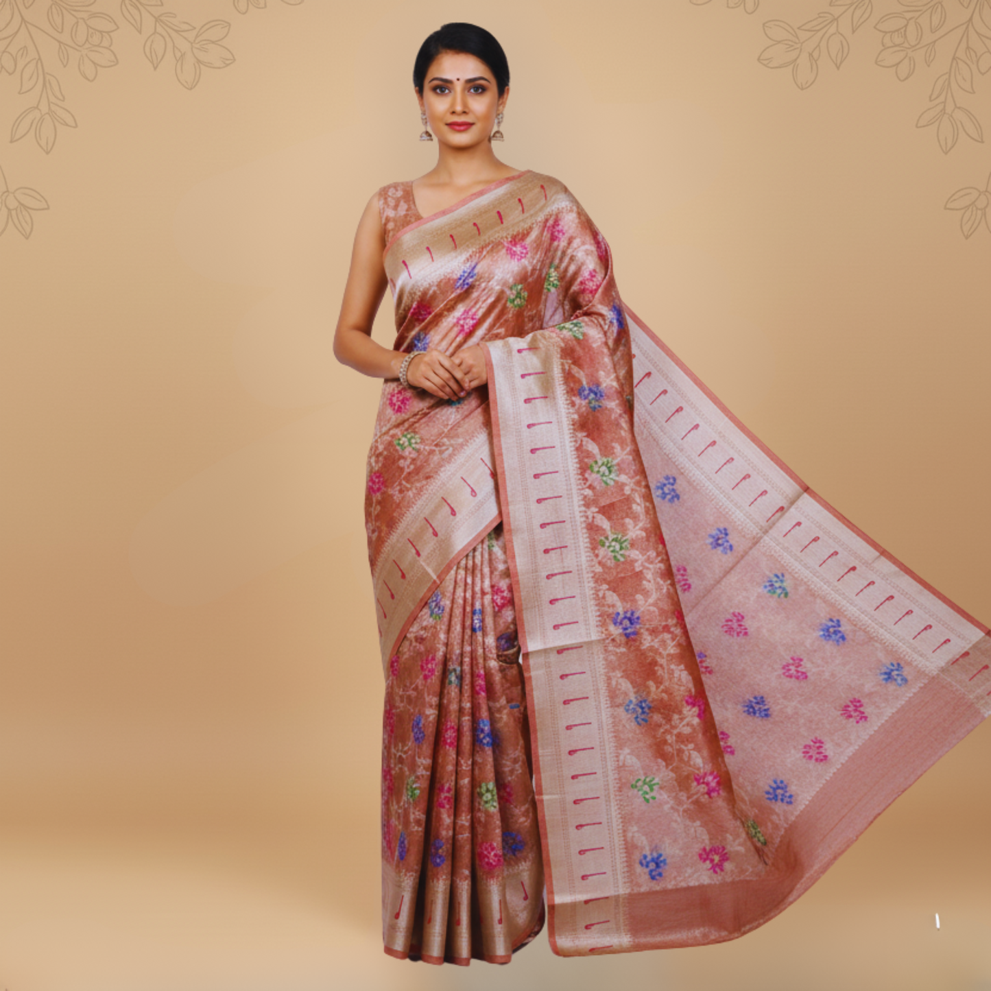 Rose Gold Tissue Banarasi Silk Saree