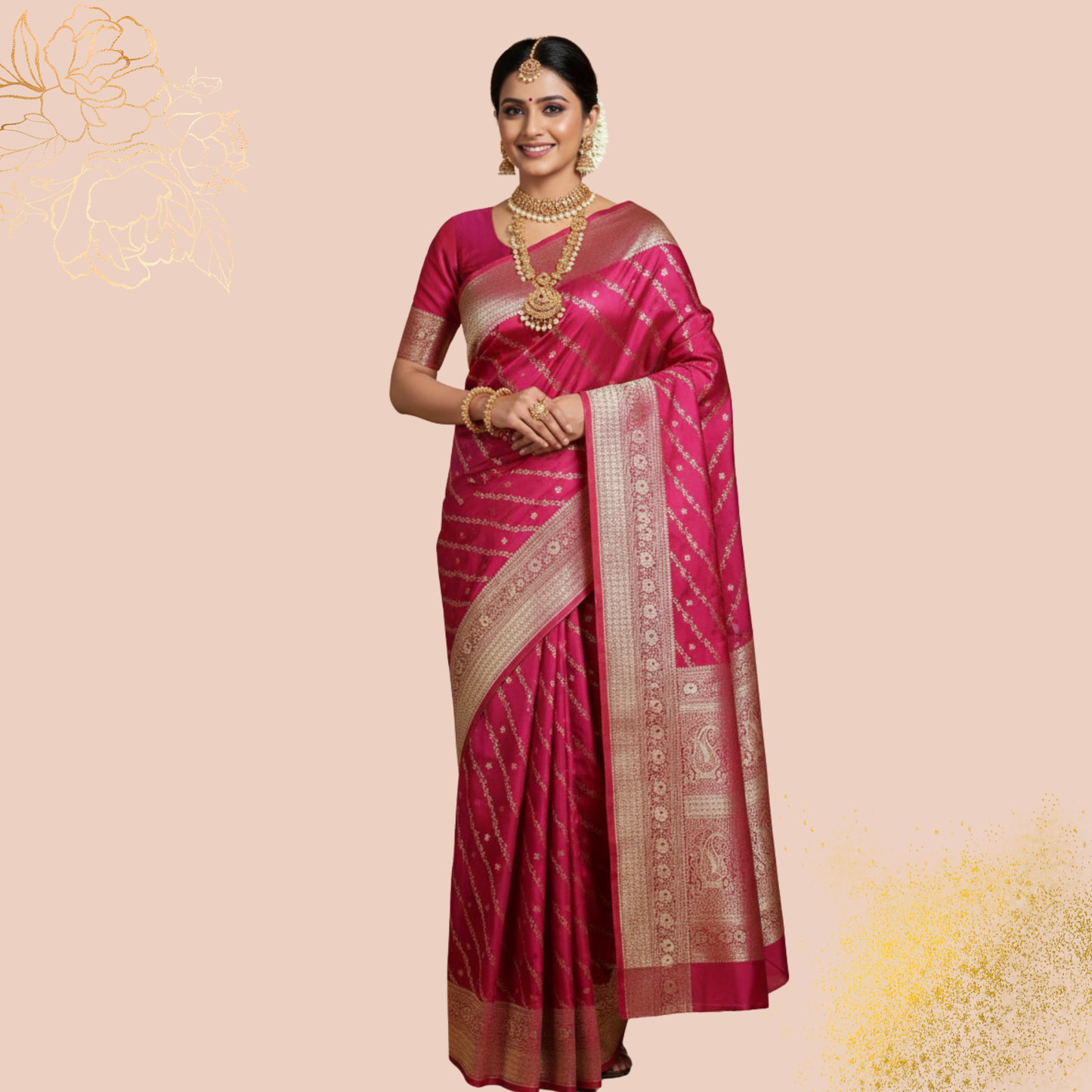 Pure Banarasi Mashru Silk Saree (Pink)