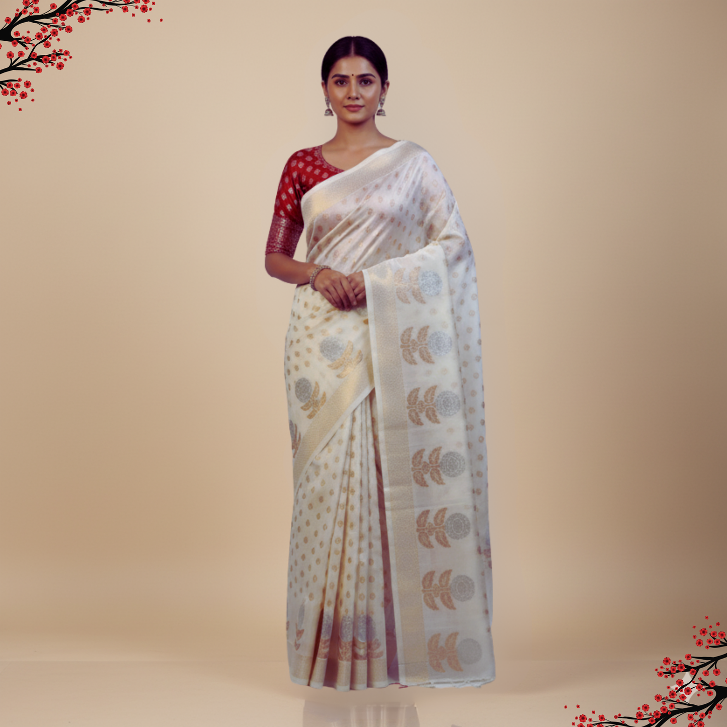 Off White Banarasi Silk Saree