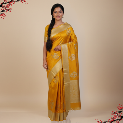 Yellow Banarasi Mashru Silk Saree