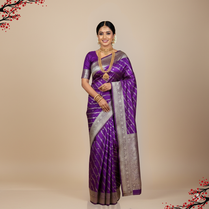 Pure Banarasi Mashru Silk Saree (Purple)