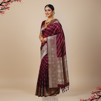 Pure Banarasi Mashru Silk Saree (Maroon)