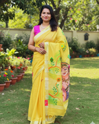 Hand Painting Saree (Yellow) Made to Order