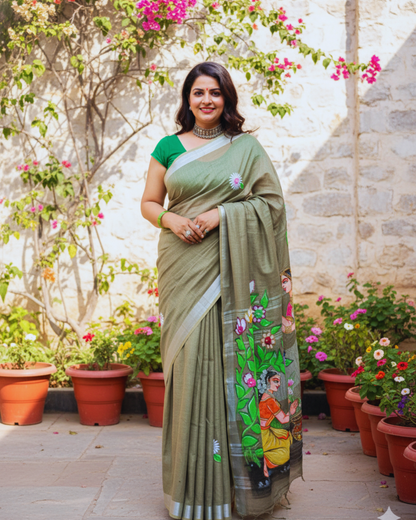 Hand-Painting Saheli Theme Saree