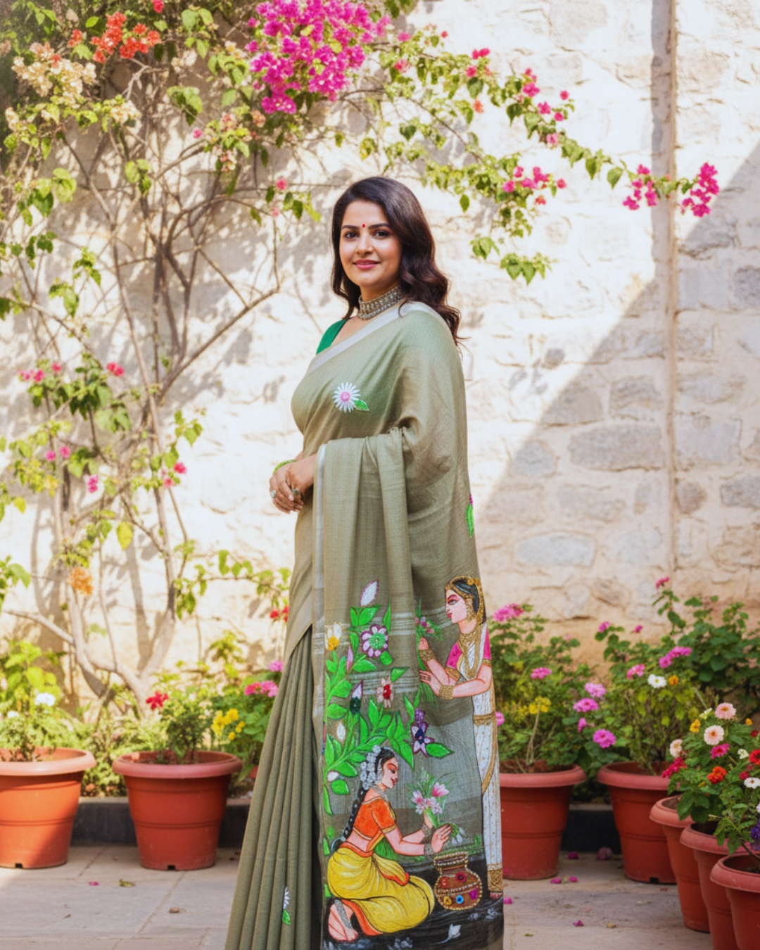 Hand-Painting Saheli Theme Saree
