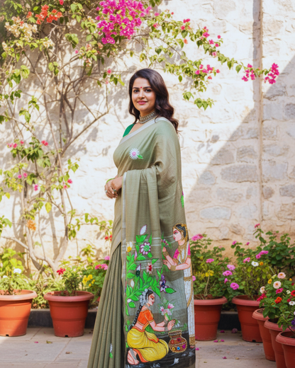 Hand-Painting Saheli Theme Saree