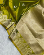 Mehndi Green Pure Mashru Silk Saree with Sona Rupa Zari Weaving