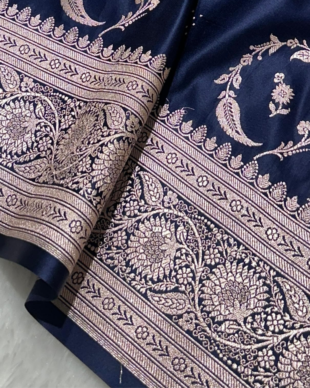Dark Blue Bridal Mashru Silk Saree With Zari Weaving