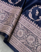 Dark Blue Bridal Mashru Silk Saree With Zari Weaving