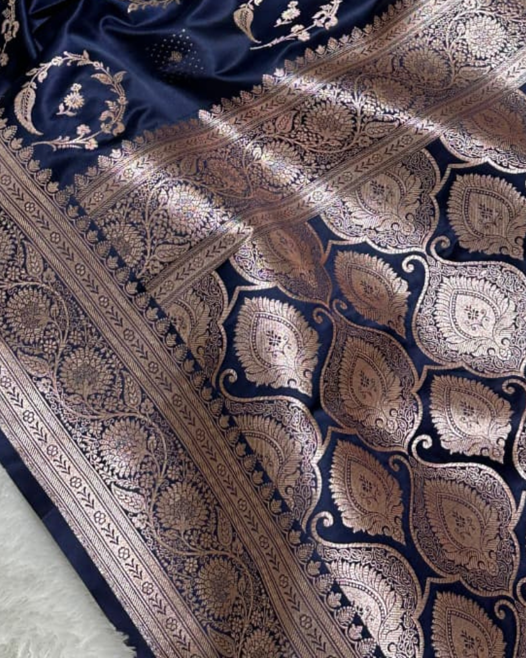 Dark Blue Bridal Mashru Silk Saree With Zari Weaving