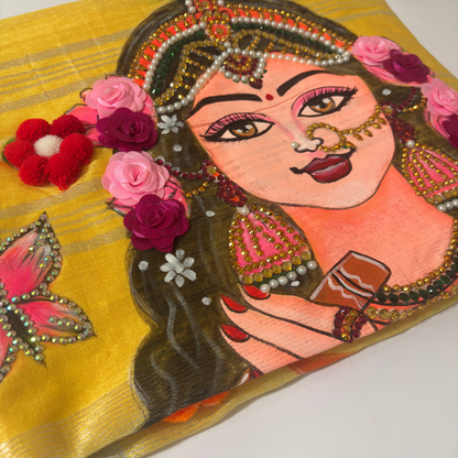 Hand Painting Saree (Yellow)