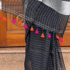 Pure Linen check Saree (Black)