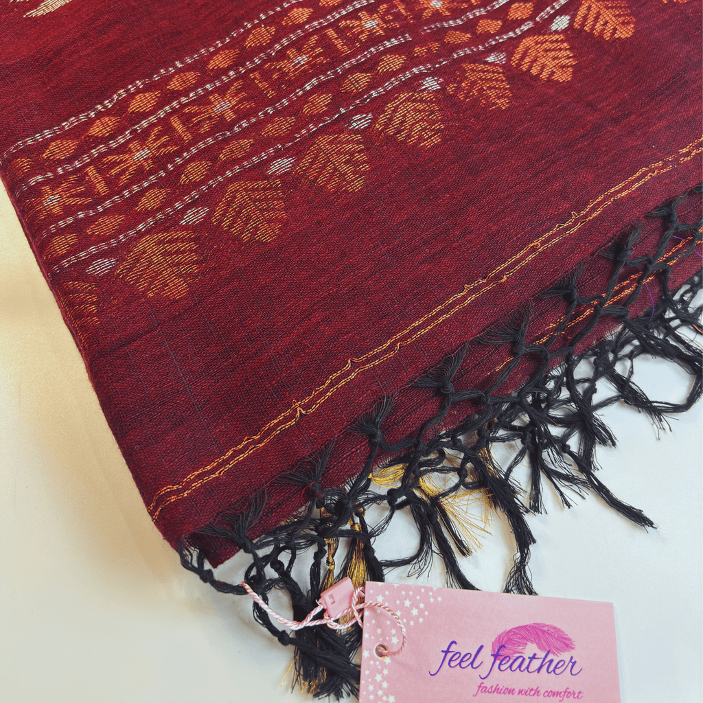 Pure Linen Handloom Saree (Maroon)