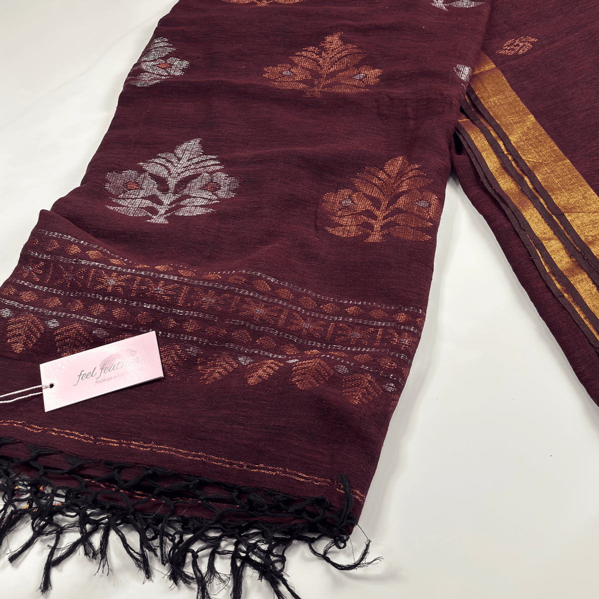 Pure Linen Handloom Saree (Maroon)