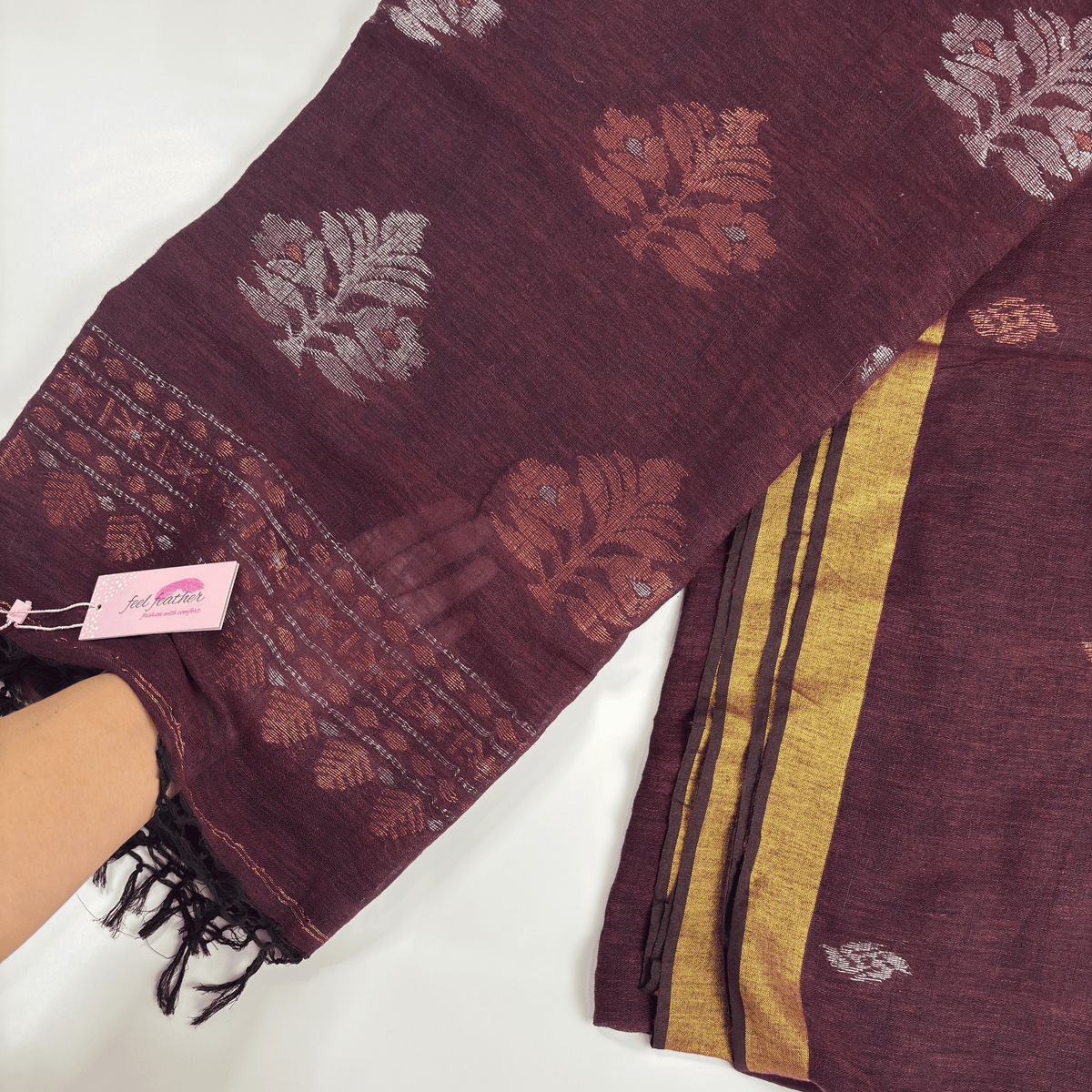 Pure Linen Handloom Saree (Maroon)