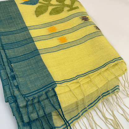 Pure Jayshree Linen Saree (Lime Yellow)