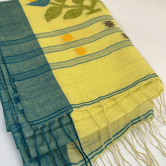 Pure Jayshree Linen Saree (Lime Yellow)