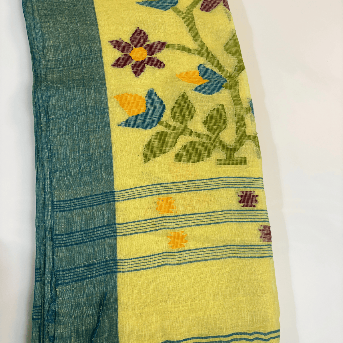 Pure Jayshree Linen Saree (Lime Yellow)