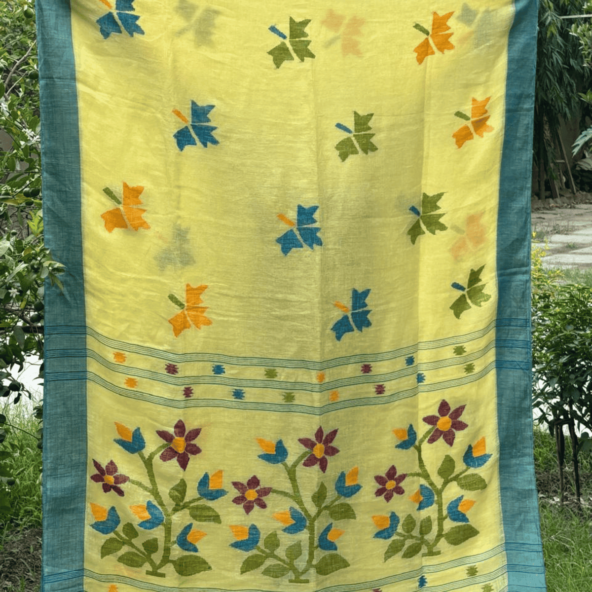 Pure Jayshree Linen Saree (Lime Yellow)