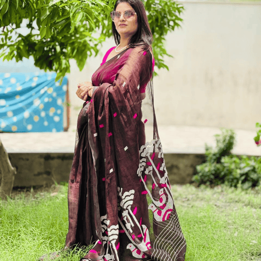 Pure Jayshree Linen Saree (Brown)
