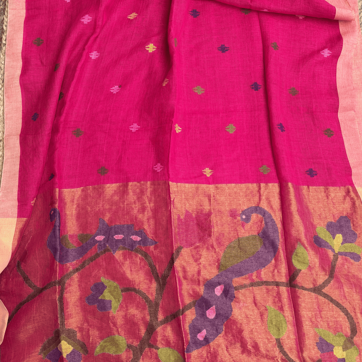 Pure Jayshree Linen Saree (Paithani Motif)