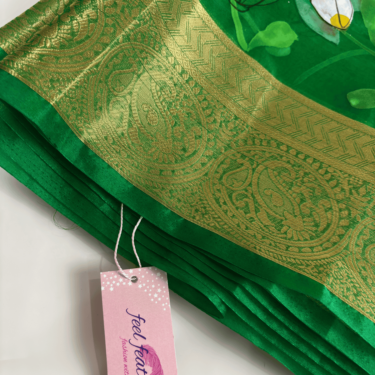 Green Organza Hand - Painting Saree