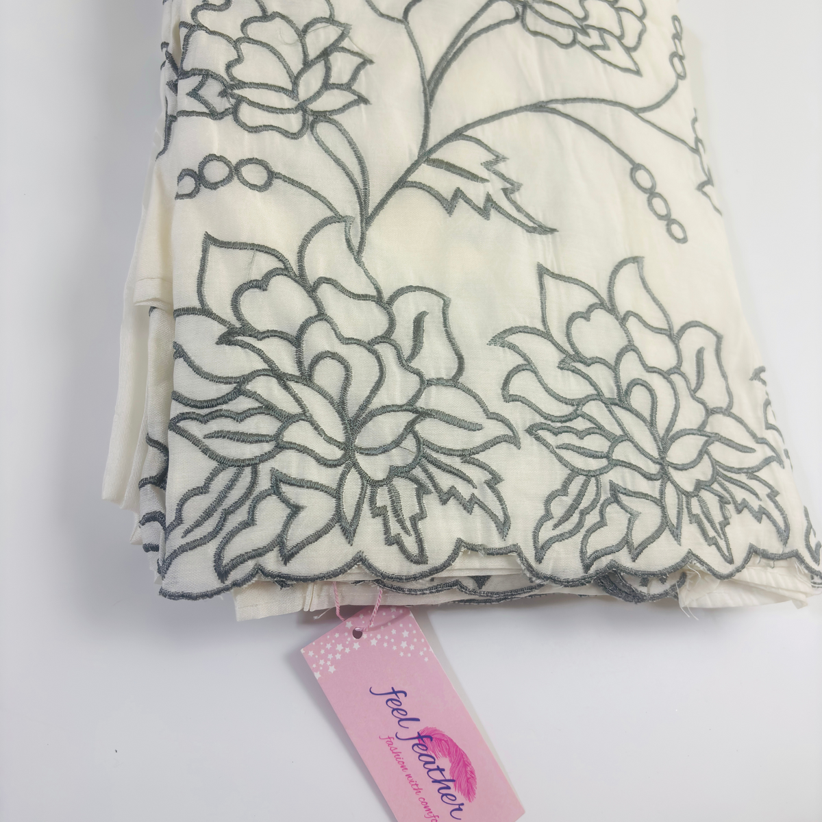 Off White Embroidered Maheshwari Silk Suit Set