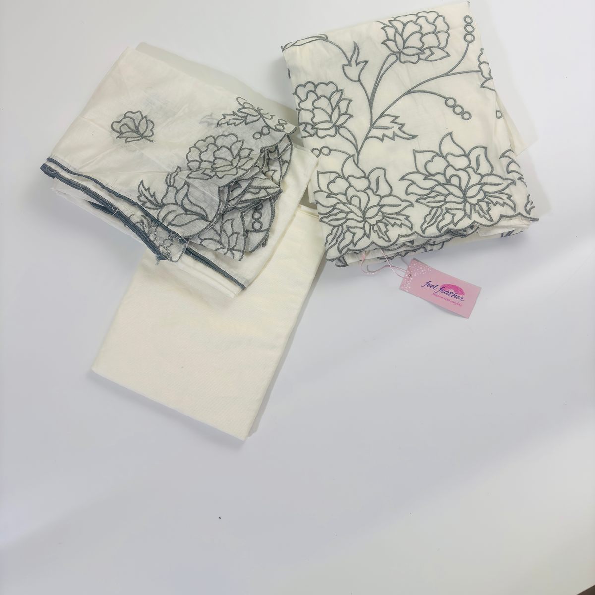 Off White Embroidered Maheshwari Silk Suit Set