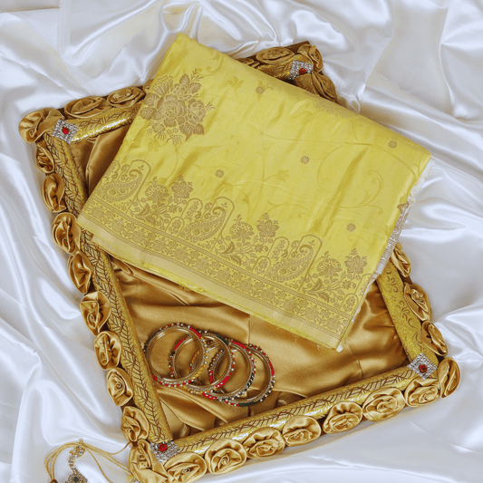 Premium Banarasi Mashru Silk Saree (Lime Yellow)