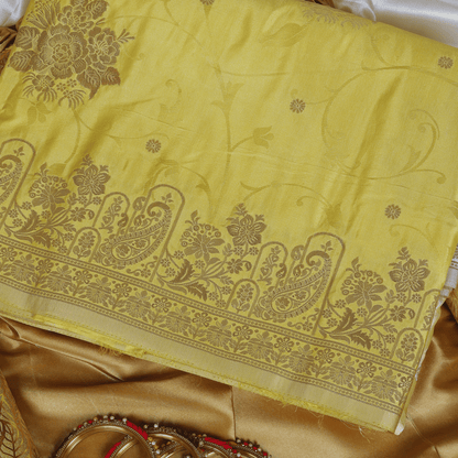 Premium Banarasi Mashru Silk Saree (Lime Yellow)