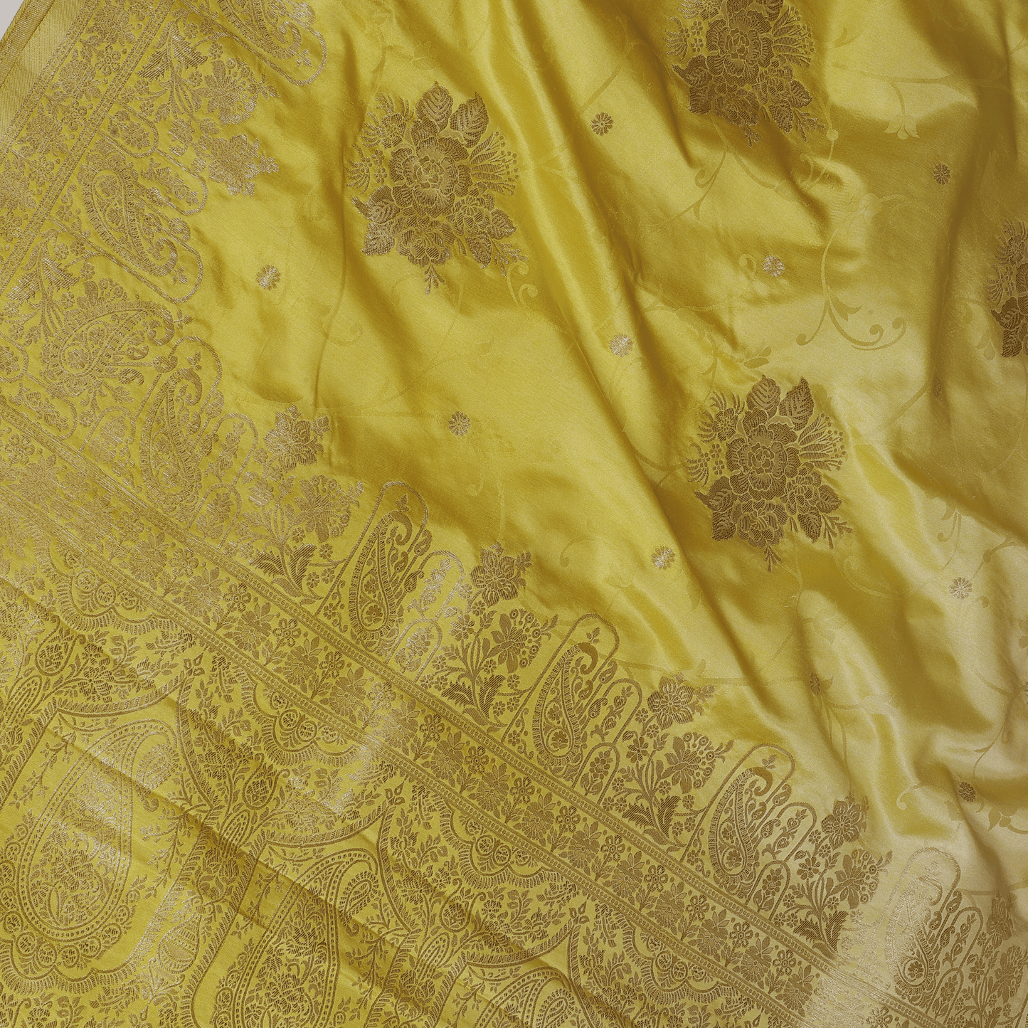 Premium Banarasi Mashru Silk Saree (Lime Yellow)