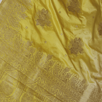 Premium Banarasi Mashru Silk Saree (Lime Yellow)