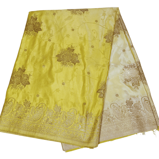 Premium Banarasi Mashru Silk Saree (Lime Yellow)