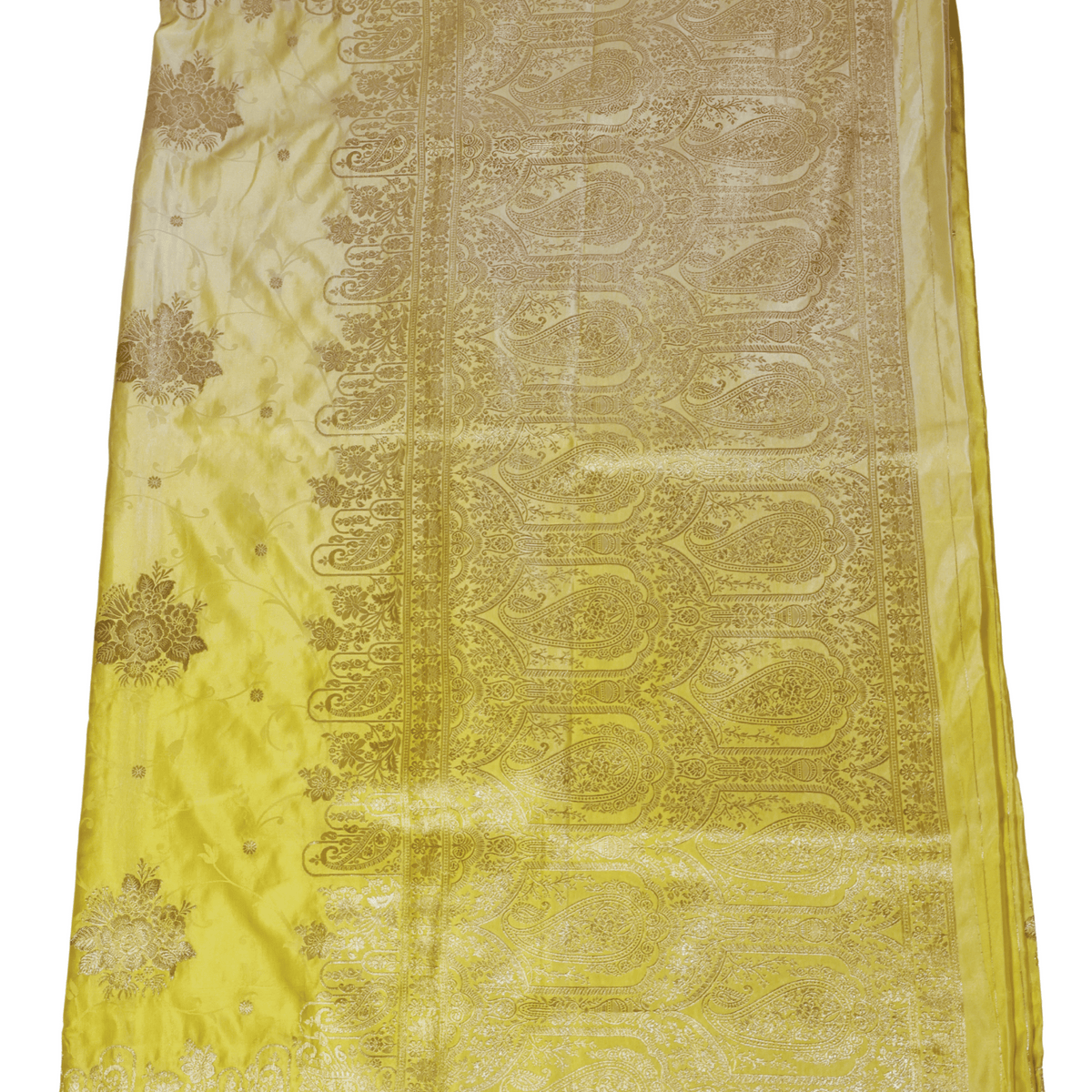 Premium Banarasi Mashru Satin Silk Saree (Lime Yellow)