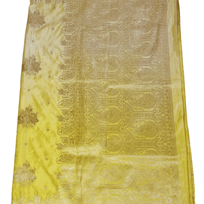 Premium Banarasi Mashru Silk Saree (Lime Yellow)