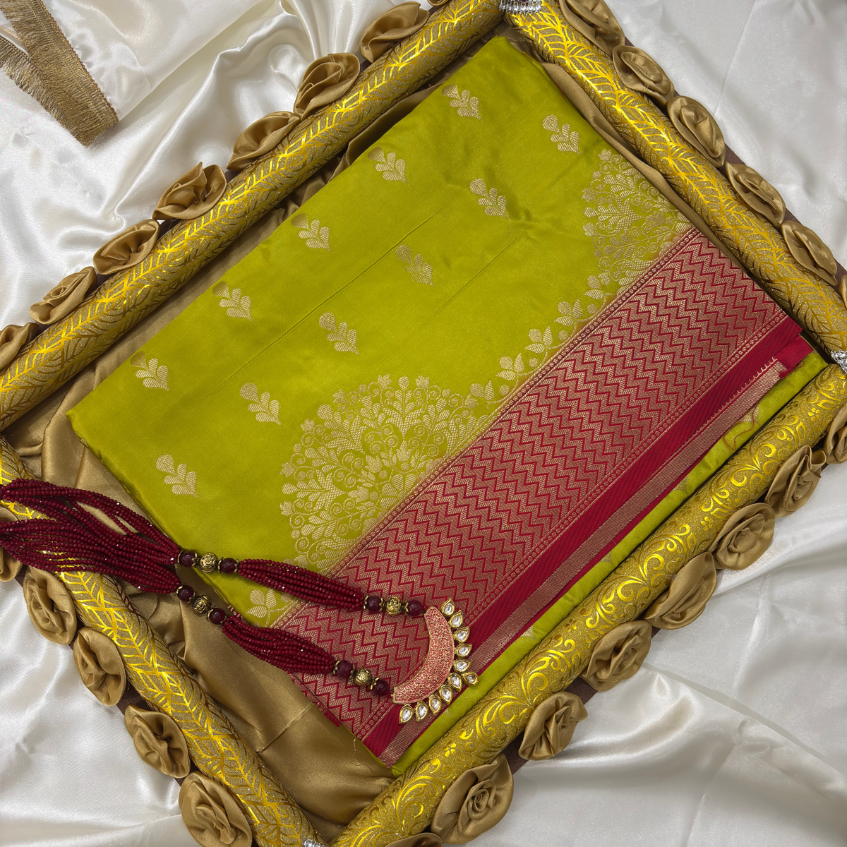 Neon Green Pure Banarasi Silk Saree